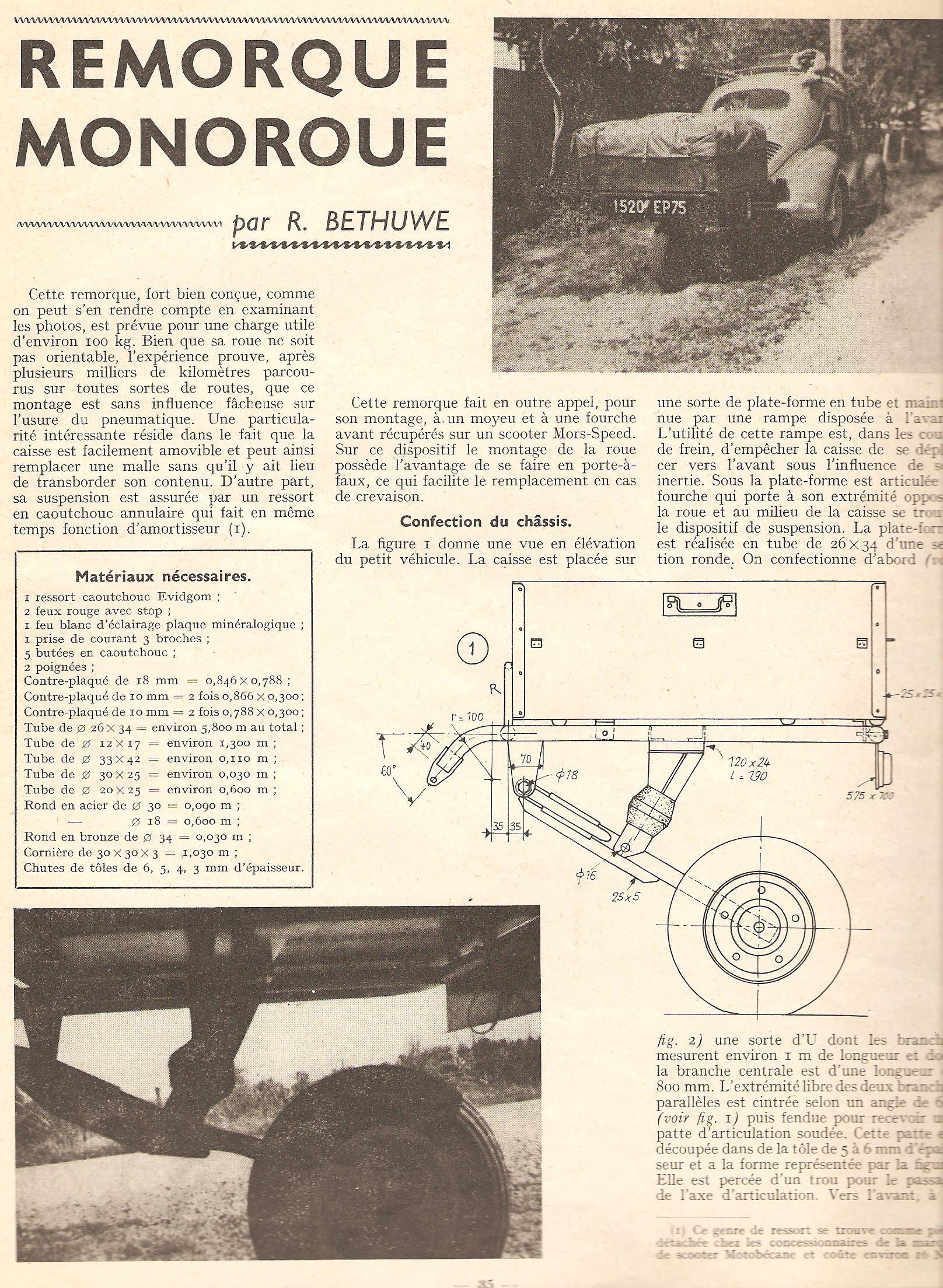 remorque monoroue page 35 système D 1963